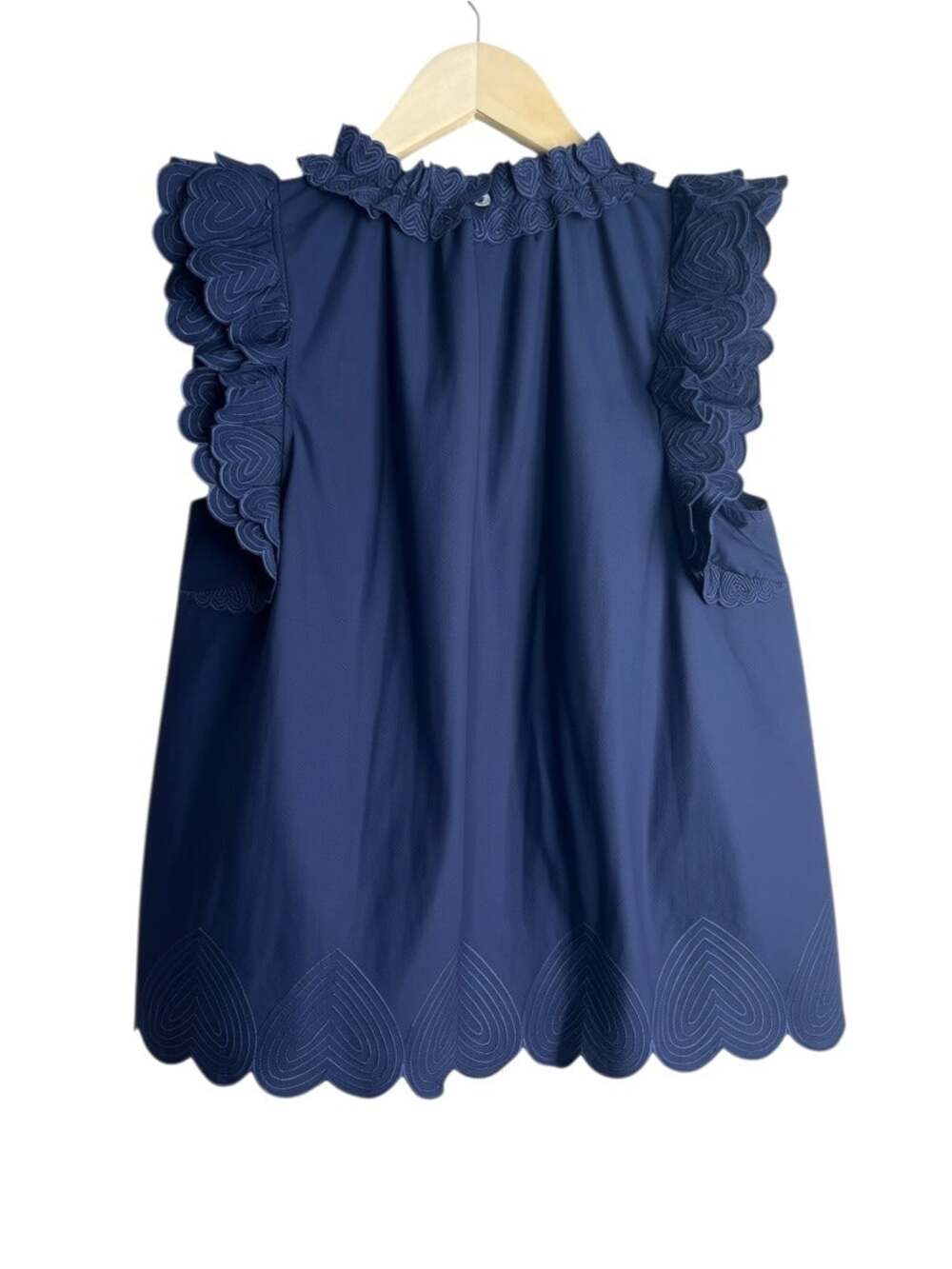 Sea New York Heidi Heart Embroidered Flutter Sleeve Tank Navy Size 4 - Picture 7 of 10